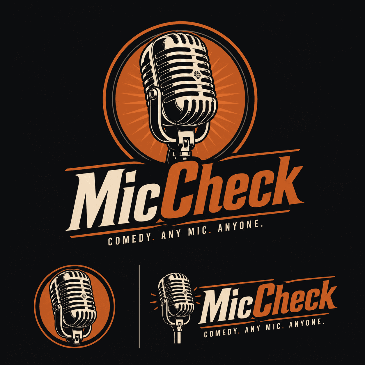 MicCheck comedy open mic logo with vintage microphone